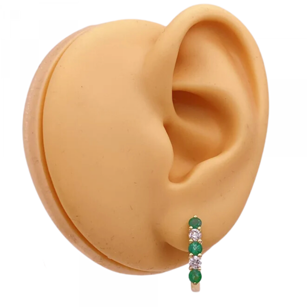 1.06ctw Alternating Natural Emerald & Diamond Lever Back Earrings 14K Yellow Gold (1)