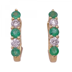 1.06ctw Alternating Natural Emerald & Diamond Lever Back Earrings 14K Yellow Gold (2)