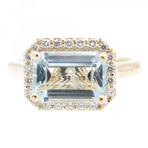 1.46ct Aquamarine & 0.129ctw Diamond Halo Ring 14K