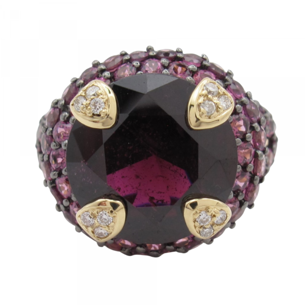 11.84ctw Garnet, Tourmaline & Diamond Ring 14K