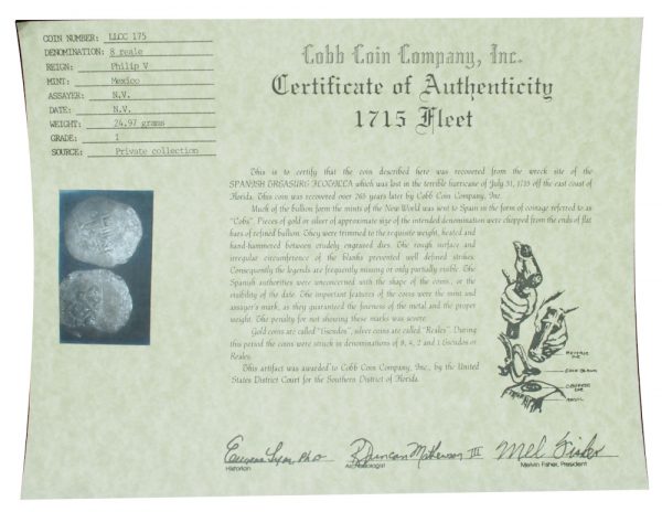 1715 Fleet Shipwreck 8 Reales w/ CoA #175