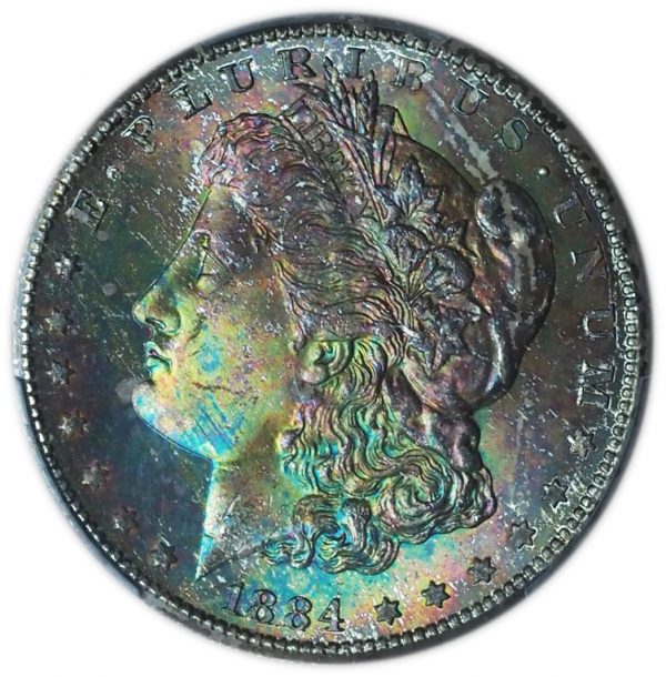 1884-CC Morgan Dollar MS67 PCGS Monster Rainbow Toned