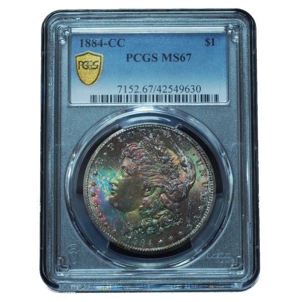 1884-CC Morgan Dollar MS67 PCGS Monster Rainbow Toned