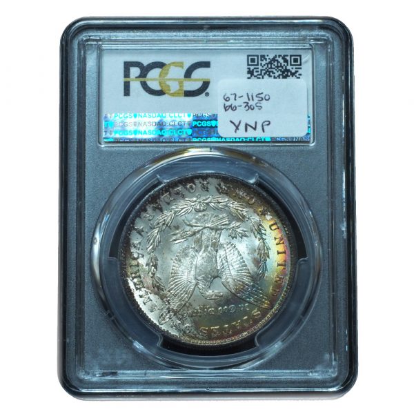 1885-O Morgan Dollar MS66+ PCGS + CAC Intense Rainbow Toned