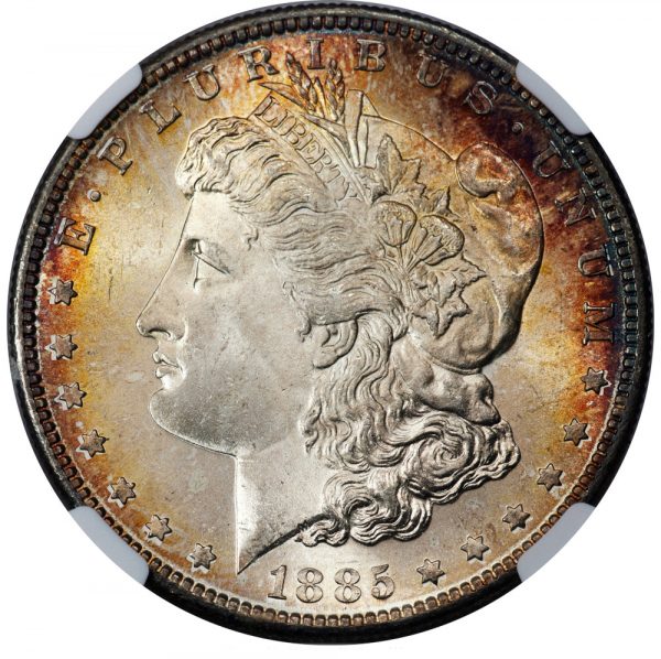 1885-S Morgan Dollar MS64 NGC + CAC Rainbow Toned