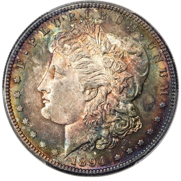 1894-S Morgan Dollar MS63 PCGS Rainbow Toned