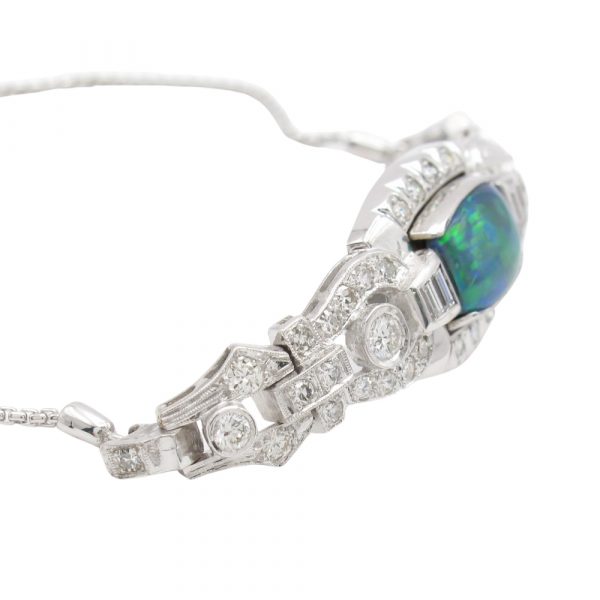 2.19ct Australian Black Opal & 1.27ctw Diamond VS2 - SI1 H Art Deco Watch Bolo Bracelet side