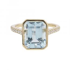 2.34ct Aquamarine & 0.183ctw Diamond Band Ring 14K