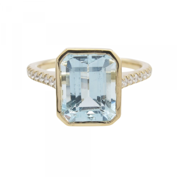 2.34ct Aquamarine & 0.183ctw Diamond Band Ring 14K