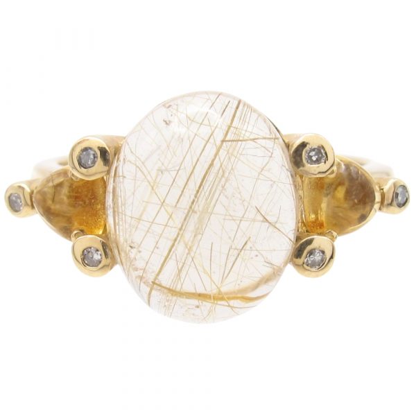 3.85ct Rutilated Quartz, 0.40ctw Citrine, & 0.03ctw Diamond Ring 10K