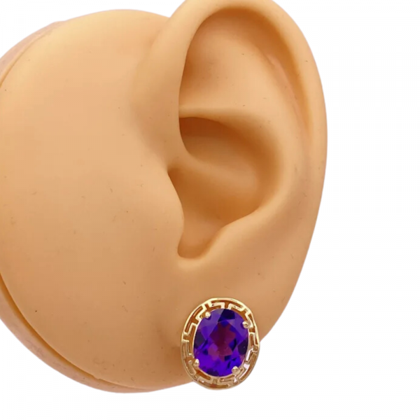 4.84ctw AAA Oval Amethyst Stud Earrings 14K Yellow Gold Euro Clip Back (1)