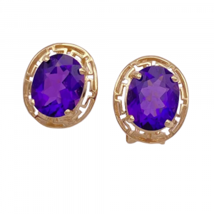 4.84ctw AAA Oval Amethyst Stud Earrings 14K Yellow Gold Euro Clip Back (2)