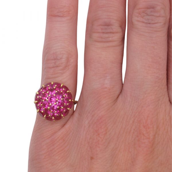 5.0ctw Pink Sapphire Bombe Ring 18K worn