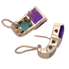 Amethyst Green Tourmaline Earrings 14K Gold, Euro Clutch