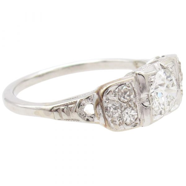 Art Deco 0.74ctw VS2 I Old European Diamond Ring 18K side angle