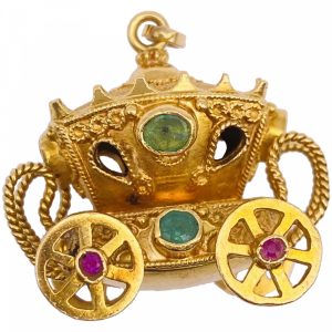 BIG Moving Jeweled Coronation Coach 18K Gold Carriage Charm