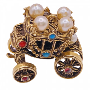 BIG Moving Ornate Jeweled Coronation Coach 14K Gold Carriage Charm