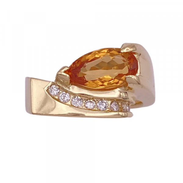 Chunky Modernist Citrine Diamond Ring 1.44ctw 14K Gold, Square Shank