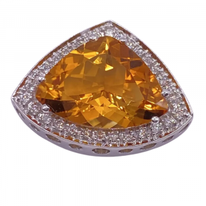 Citrine Diamond Halo Pendant 9.51ctw 14K White Gold (2)