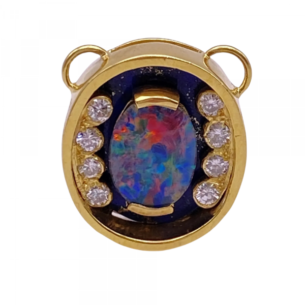 Custom Opal, Diamond Lapis Lazuli Pendant 18K Gold (2)