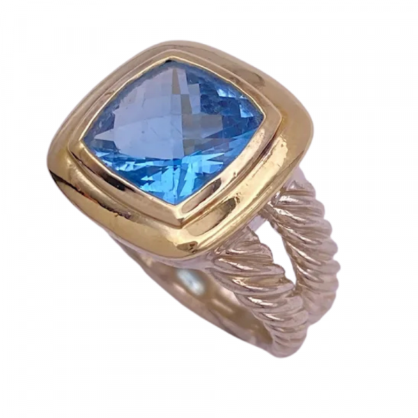 David Yurman Blue Topaz Ring 18K Yellow Gold and Sterling Silver (1)