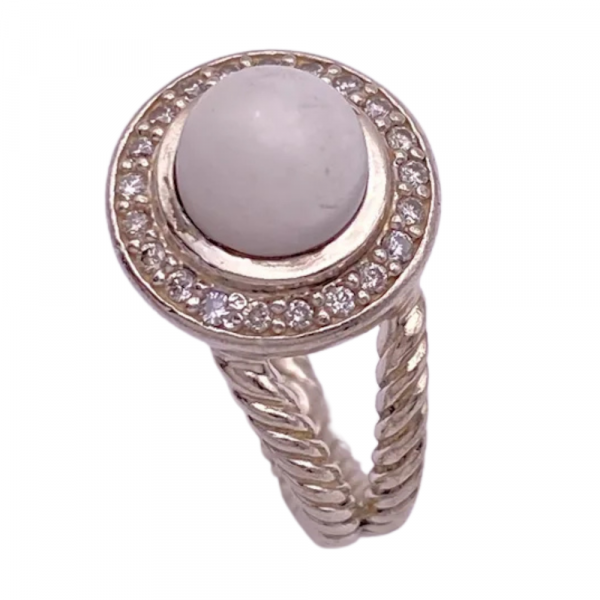 David Yurman White Agate Diamond Halo Cerise Ring Sterling Silver (4)