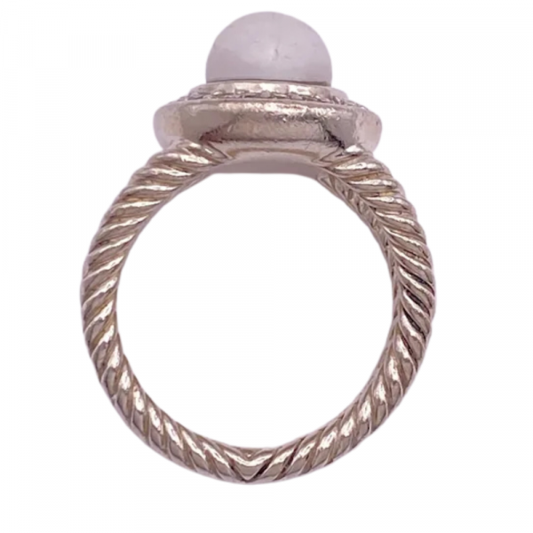 David Yurman White Agate Diamond Halo Cerise Ring Sterling Silver