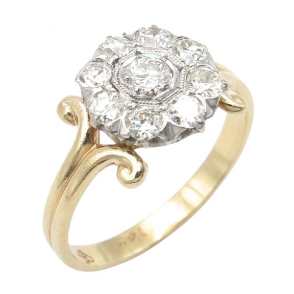 Edwardian 0.50ctw Diamond Cluster Ring Two-Tone 14K side angle