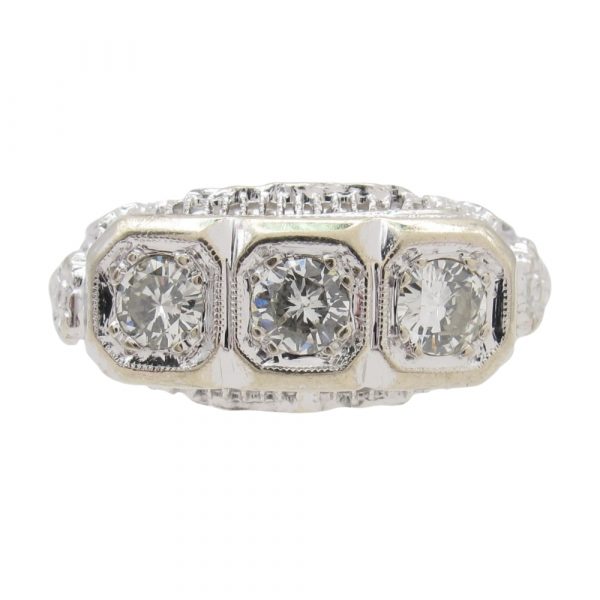 Edwardian 0.67ctw Diamond Three Stone Ring 14K