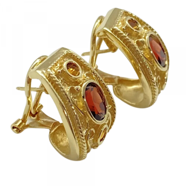 Etruscan Revival 2.22ctw Garnet, Citrine Drop Earrings 14K Yellow Gold (1)