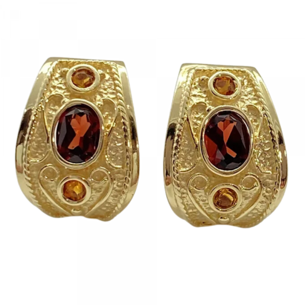 Etruscan Revival 2.22ctw Garnet, Citrine Drop Earrings 14K Yellow Gold (2)