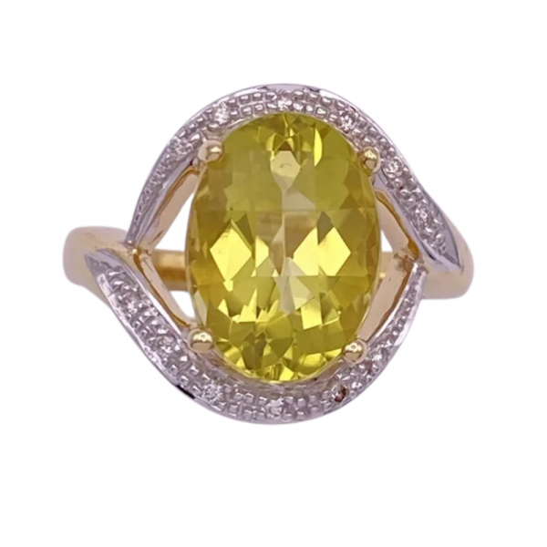 Green Citrine Diamond Ring 5.24ctw 14K Two-Tone Gold (2)