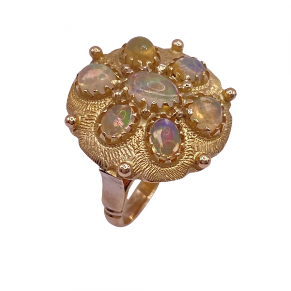 Jelly Opal Vintage Ring 14K Gold, Nautical Sea Biscuit Design (1)