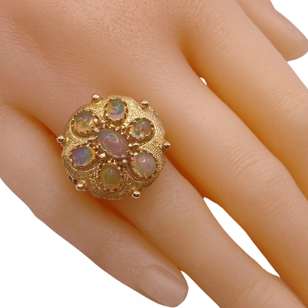 Jelly Opal Vintage Ring 14K Gold, Nautical Sea Biscuit Design (3)