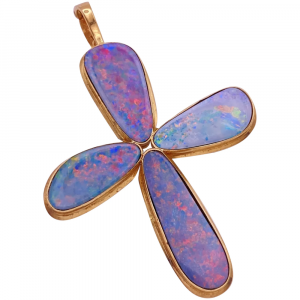 Large Natural Opal Cross Enhancer Pendant 14K Gold