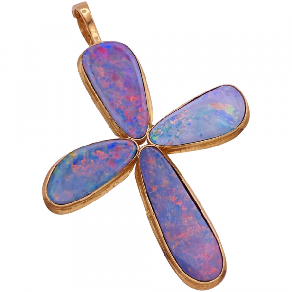 Large Natural Opal Cross Enhancer Pendant 14K Gold