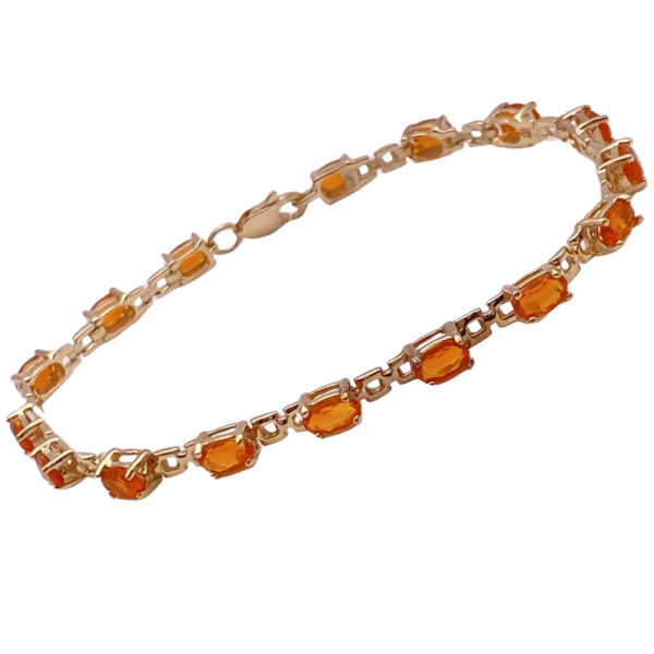 Mexican Fire Opal Line Bracelet 2.40ctw 14K Yellow Gold