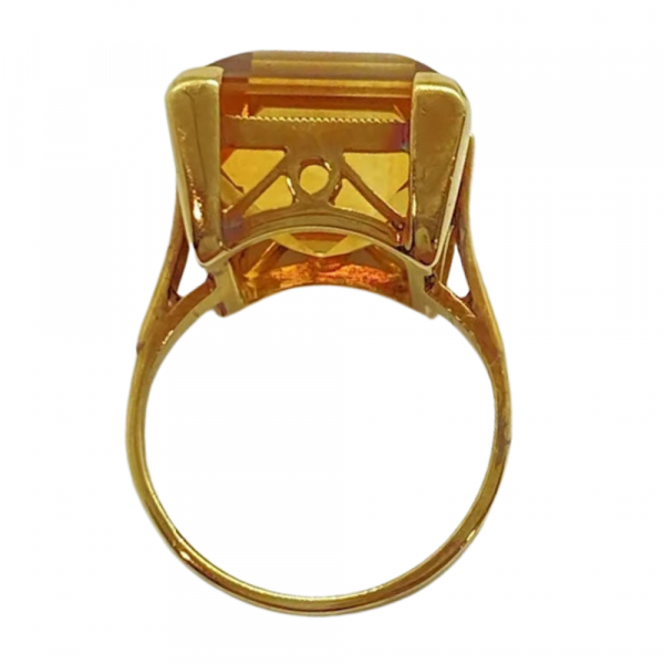 Mid-Century 10.10ct Princess Cut Citrine Solitaire Ring 14K Yellow Gold (2)