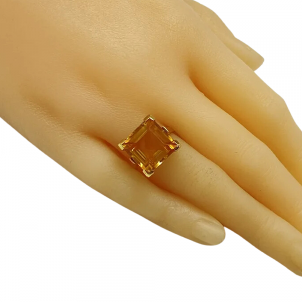 Mid-Century 10.10ct Princess Cut Citrine Solitaire Ring 14K Yellow Gold (3)