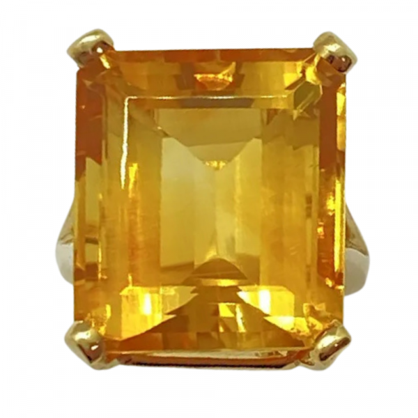 Mid-Century 26.19ct Emerald Cut Citrine Solitaire Ring 14K Yellow Gold (2)