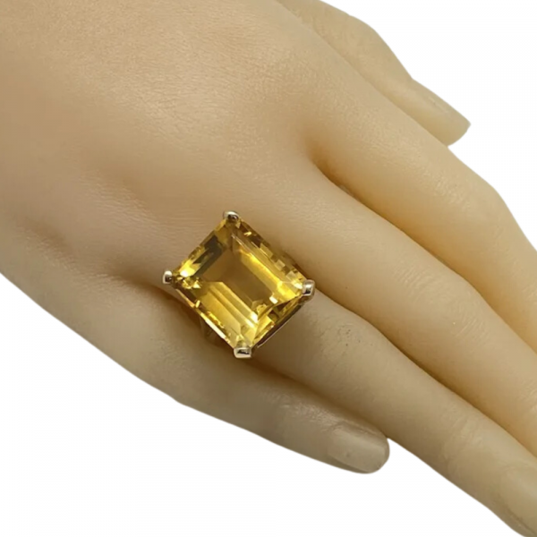 Mid-Century 26.19ct Emerald Cut Citrine Solitaire Ring 14K Yellow Gold (3)