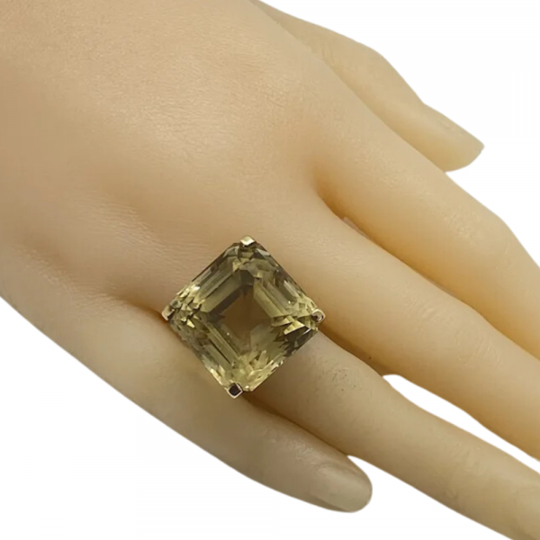 Mid Century 37.38ct Emerald Cut Citrine Solitaire Ring 14K Yellow Gold (1)