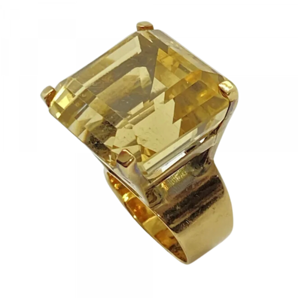 Mid Century 37.38ct Emerald Cut Citrine Solitaire Ring 14K Yellow Gold (4)