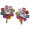 Multi Gem Vintage Screw-Back Cluster Earrings 18K Gold 4.84ctw