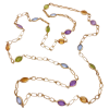 Multi Gemstone Station Necklace 14K Gold Geometric Links 15.67ctw, 30 Inch Length