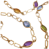 Multi Gemstone Station Necklace 14K Gold Geometric Links 15.67ctw, 30 Inch Length (3)