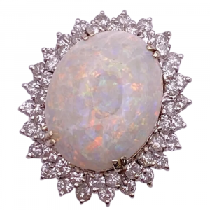 Natural OPAL Double Diamond Halo Ring 4.92 ctw 14K White Gold