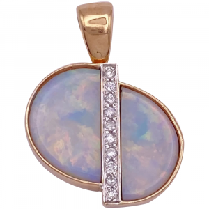 Natural Opal Diamond Modernist Pendant 14K Gold