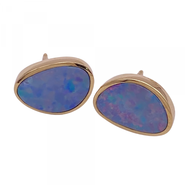 Natural Opal Stud Earrings 14K Yellow Gold