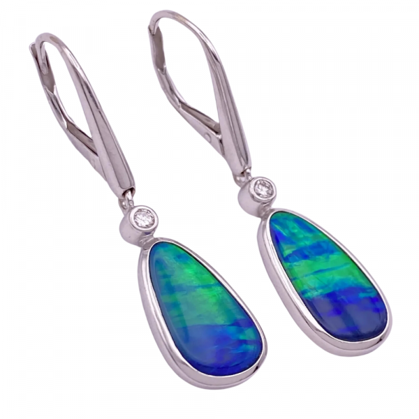 Opal Diamond Dangle Earrings 14K White Gold (1)